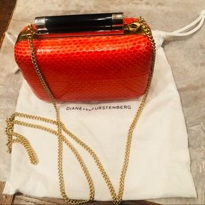 Diane von Furstenberg Tonda Snake Skin Clutch Evening Bag